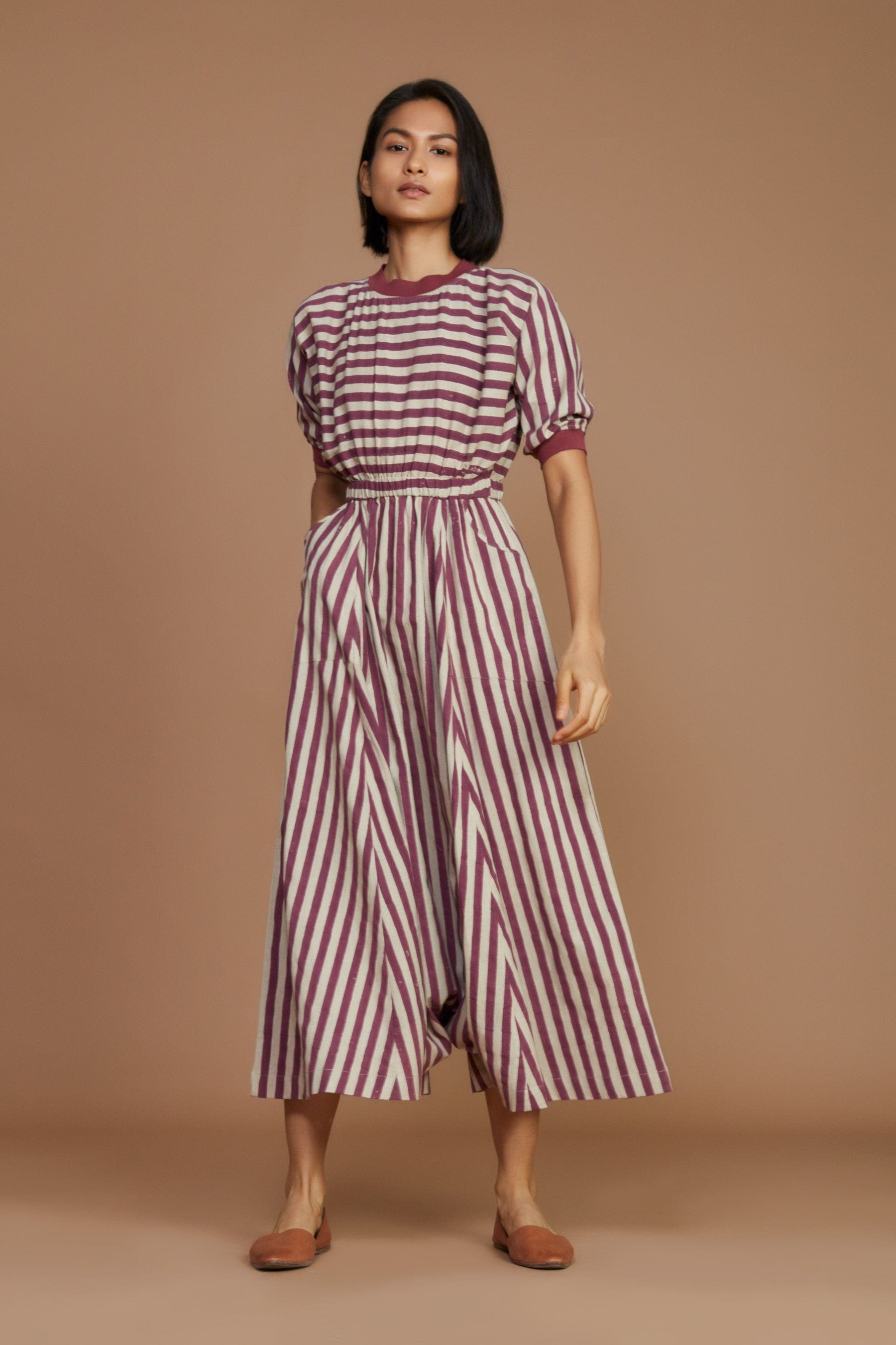 Ivory with Mauve Striped Corset & Pant Co-Ord Set (2 PCS) – Mati